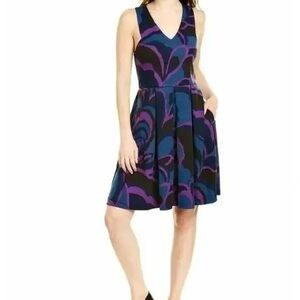 Trina Turk Blue and Purple Patterned Dress